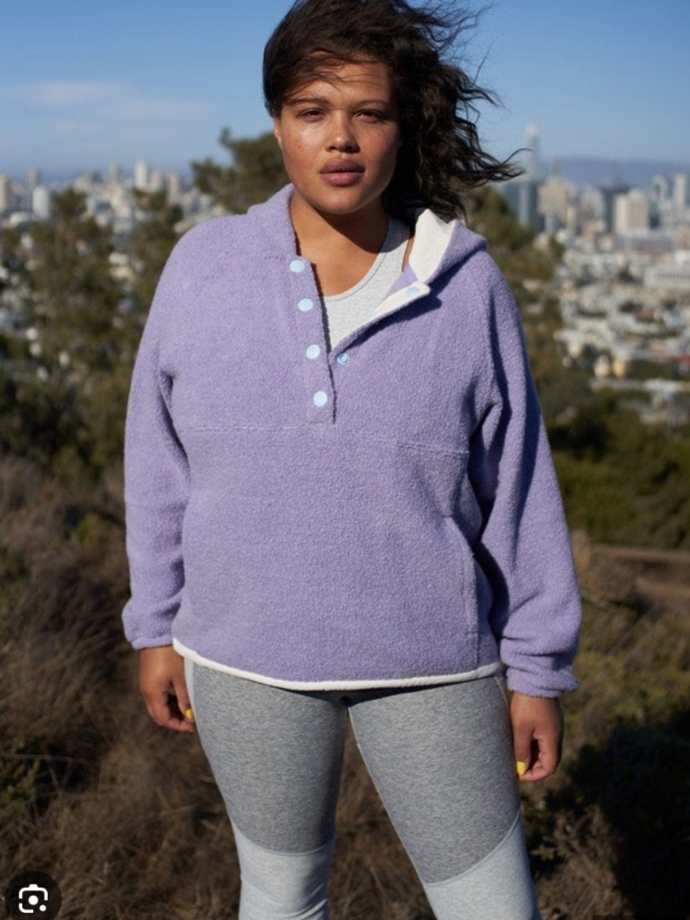 OUTDOOR VOICES MEGAFLEECE PURPLE HOODED SNAP WOOL BLEND PULLOVER XS‎
